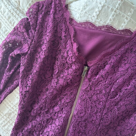 ADRIANNA PAPELL - PURPLE LACE SLEEVED DRESS - NEW SIZE 2P - Picture 4 of 6